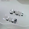 False Nails Wearable Handmade Short Round Cute Fake Nail y2k White Stars Black Color Art Reusable Press on Nail Tip For Girls Q240122