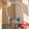 أصيلة Sterling Sier Blue Crystal Monamel Heart Charm Fit Bracelet Friend Surprise Birthday Jewelry Jewelry Hig