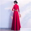 Ethnic Clothing Red Embroidery Chinese Evening Dress Long Bride Qipao Oriental Style Party Dresses Bridesmaid Robe Ceremonie Fille Gow Dhzj4