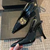 Black Lady Pump Saiint Lourent Chaussure Haute 2024 Nouvelle Petite Tête Carrée Ligne Peu Profonde Unique Laque Talon En Cuir Sexy Designer Chaussures Pour Femmes AB5S