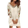 Casual Dresses Christmas Printed Womens Bowknot Sequin Dress Mid Length Sleeve V Neck For Women Woman Clothing