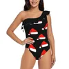 Porter le père Noël chapeau rouge de Noël sexy à volants maillot de bain imprimé femmes une pièce maillot de bain femme Monokini maillot de bain je crois en