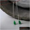 Dingle ljuskrona Ruifan Teardrop Green Natural Jade långa örhängen för kvinnor 925 Sterling Sier Line Threader Earring smycken YEA106 21 DHK9B