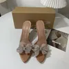 Klädskor flera transparenta höga klackar kvinnor eleganta häl pumpar med bow lady chic bak rem slingbacks sexig fest stilett sandal