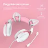 Fones de ouvido Onikuma X10 Branco Rosa Cat Ear Gaming Fones de ouvido 3,5 mm Fone de ouvido com fio com microfone Luz RGB para PS4/PS5/Xbox One/PC Gamer