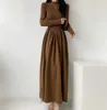 Vestidos casuais de malha longa mulheres outono inverno manga meia gola alta retalhos coreano bottoming magro vestido plissado robe