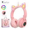 Écouteurs licorne pour enfants, casque filaire avec lumière LED, avec Microphone à réduction de bruit, bandeau réglable, mignon, cadeau d'anniversaire pour enfants