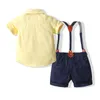 Kledingsets Kinderen Jongens Gentleman Set Korte mouw Strikje Shirt Jarretel Shorts Peuter Baby Boy Outfit Voor Bruiloft Feestjurk