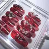 False Nails Y2K Punk Style Blood Red Rose False Nail Tips Rhinestone Press On Nails Art Handmade Reusable Long Coffin Fake Nail With Glue Q240122