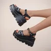 Sandalet Yaz Platformu Kadınlar Gotik Lolita Kawaii Kızlar Lüks Trend Rock Rahat Plaj Daireleri Pembe Siyah 2024