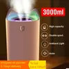 Humidificadores Humidificador de aire de 3L Difusor de aroma de doble orificio con luz LED colorida Humidificadores de aire para trabajar 48 horas YQ240122