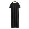 Robe mi-longue de Style coréen pour femmes, tenue longue noire décontractée, grande taille, manches courtes, Sexy, tenue de soirée ouverte, été, 240122