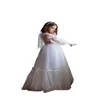 2024 Härliga blommaflickaklänningar för bröllop Lång ärmar Lace Applicques Princess Kids Birthday Girl Pageant GOANS Golvlängd 403