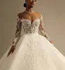 2024 elegante vestido de baile feminino vestido de casamento ilusão pescoço miçangas rendas apliques mangas completas vestidos de noiva novias robe de mariage