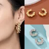 Vintage Exaggerated C-shaped Twist Stud 14k Gold Earrings for Women Mom Female Couple Christmas Gifts Party Fashion Jewelry 2024