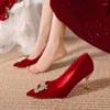 Kleid Schuhe Stil Rote Frauen Hochzeit Mode Spitze Zehen High Heels Romantische Kristall Braut Bequeme Pumpe Für Dame