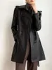 Jackor kvinnor bälte dubbelbröst mitt långa 100% fårskinn äkta skinnjacka Autumn Winter Office Ladies Windbreaker Trench Coat