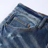 AmirsMen's Jeans Nova Moda Azul Escuro Falso Remendo Perfurado Jeans Masculino