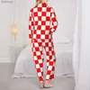 Damesslaaplounge Kroatisch dambordpyjama Dames Rood Wit Vierkant Warme slaap Nachtkleding Lente 2-delig Casual oversize pyjamaset met printL240122