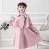 Vestidos de menina 2024 outono inverno vestido conjunto estilo étnico pequeno três peças de lã desempenho coreano roupas infantis