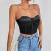 Women's Tanks Women Black Satin Chain Straps Camis Three-Dimensional Chest Corset Korean Fashion Sleeveless Tank Top Solid Color Female Vest