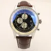 Vente chaude 46MM Nouvelle Qualité Montres B06 B01 Navitimer Chronographe Mouvement À Quartz Cadran Noir Hommes Montre Bracelet En Cuir Fermoir Floding Montres-bracelets Pour Hommes