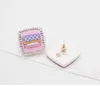 2024 Boucle d'oreille de forme carrée de charme de qualité de luxe en plaqué or 18 carats avec boîte de timbre couleur rose diamant PS3849A