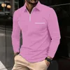 Mens Polo Shirts Zipper Pocket Long Sleeve Sports Bomull