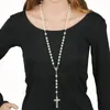 Collares colgantes 8 mm luminoso cristiano católico cruz rosario collar luz brillante en cuentas oscuras para hombres mujeres Christia E9S2