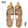 Sandals TRAF 2023 سلسلة هريرة الكعب نساء Slingback مدببة إصبع القدم الكعب العالي للنساء مضخات السيدات الزفاف المكتب المكتب الحديث HEELSJ240122