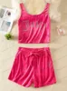 Women's Two Piece Pants Women's Juicy Shorts Set Velvet Crop Tank Top and Short Pants Two Piece Summer Y2k Clothing Tracksuits with Pockets T240122