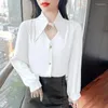 Women's Blouses V-neck Satin Blouse Female Spring And Summer Korean Fashion Chic Hollowed Out Design Sense Niche Models Draped Casual Tops