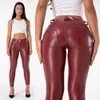 Capris Melody Bum Lift Leggings Damen Hautenge dunkelrote Lederhose Hohe Kunstlederhose Stretch Slim Fit Mid Rise Hose