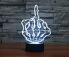 Middle Finger 3D LED Lampa i iluzja Lampa z iluzji z inteligentnym dotykiem kabel USB 7 kolorów Zmień atmosferę nocną światło dla Christma9763366