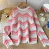 Women's Sweaters Lazy Wind Loose Niche Design Hollow Striped Round Neck Sweater Autumn Long-sleeved Soft Waxy Top