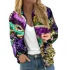 Women's Jackets For Women Long Sleeve Lightweight Zip Up Cropped Fashion Mardi Gras Print Outerwear Casual Quilted Whith Pockets