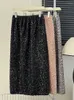 Kjolar korejepo franska glittrande paljett kjol kvinnor våren hösten 2024 hög midja