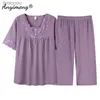 Женская одежда для сна, женские летние капри, пижамный комплект, мягкий модальный комплект больших размеров 4XL, элегантная фиолетовая женская пижама, женская модная кружевная пижама PijamasL240122
