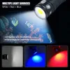 Ficklampor Professional LED Diving ficklampa 18000Lumens Cob Tactical Torch IPX8 Vattentät Videokamera Ljus Vit Blue Red Fill Light 240122