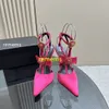 Designer leather metal luxury high Heels Pin Gold chain High heels pointed Sandals Silk sheepskin 10cm size 34-42