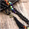 Chokers 8mm Matte Black Onyx 7 차크라 구슬 매듭 108 Mala Necklace Meditation Yoga Spirit 운 좋게 에너지 주얼리 Japamala 세트 드롭 DHEB9