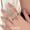 Cluster Rings Sterling Silver Baguette Ring Dainty Simple Green Emerald Cut Cubic Zirconia Adjustable For Women Korean Trendy Jewelry