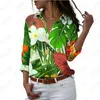 Blusas femininas verão senhoras camisa flor e folhas 3d impresso senhora casual férias estilo moda solta