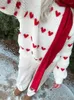 Damenpullover Chic Lady Love Pattern Rundkragenpullover Lässige Langarm-Lose Strickpullover Herbst Winter Bürofrau Pendeln