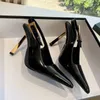 Slingback Pumps Heels Shoes Woman Designer stiletto Heels sandals New patent Leather buckle womens Luxury Dress shoes square pointed toe Evening High Heel Sandals