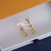 Golden Drop Earring Trendy Ear Wear Vintage Copper Earrings Letter Plated Eardrop Earring With Box Set