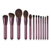 Pinceaux de maquillage 12 pièces Pro Lilas ensemble Kit cils lèvres poudre fond de teint ombre à paupières maquillage brosse cosmétiques doux Micro cristal Fiber