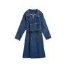 Damen Trenchcoats Plus Size Mantel mit Gürtel für Herbst 2024 im lässigen Denim-Stil
