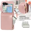 Luxury crossbody dragkedja flip telefonfodral för Samsung Galaxy Folding Z Flip5 5G RFID Blockering av armband Flera kortplatser Läderplånbokskedjan Kickstand Fold Shell