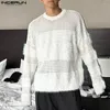 Herr t-skjortor incerun topps 2024 koreansk stil sexig ihålig lapptäcke plysch t-shirts casual gata solid lös långärmad camiseta s-5xl